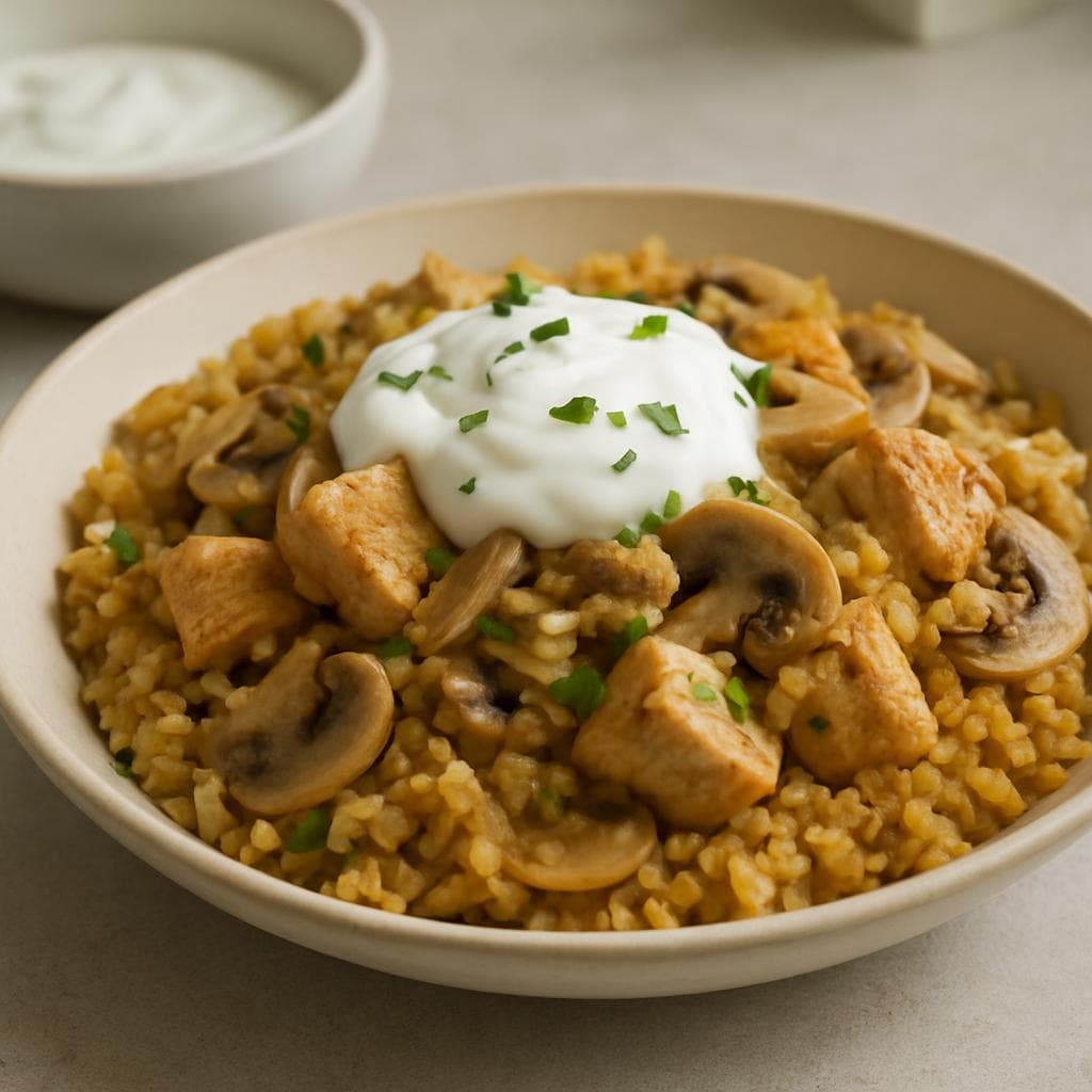 Индейка с грибами и булгуром в йогуртовом соусе: шаг 5