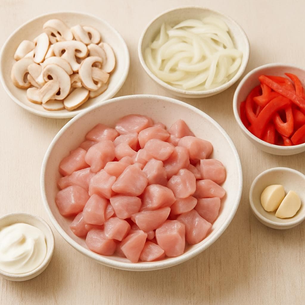 Индейка с грибами в томатной сковороде: шаг 1