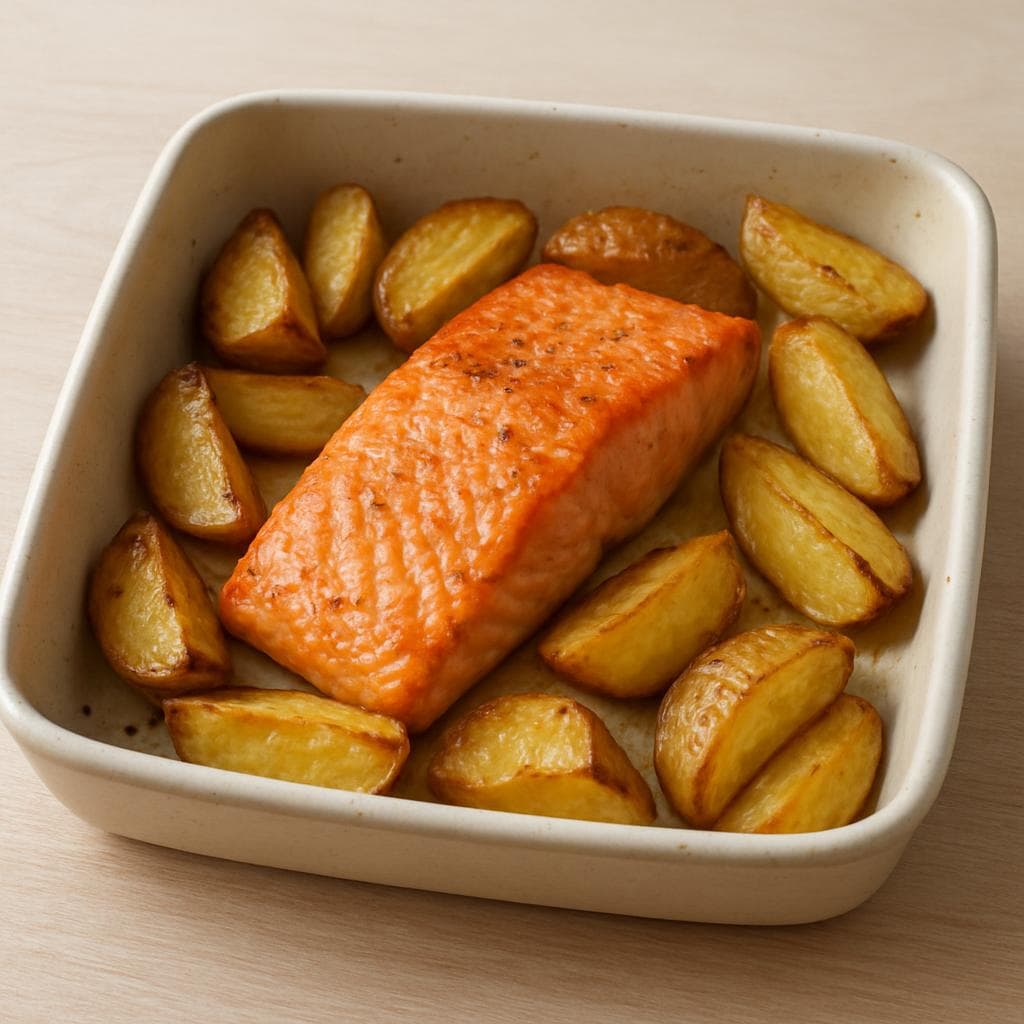 Салат с лососем, огурцом и печёным картофелем: шаг 2