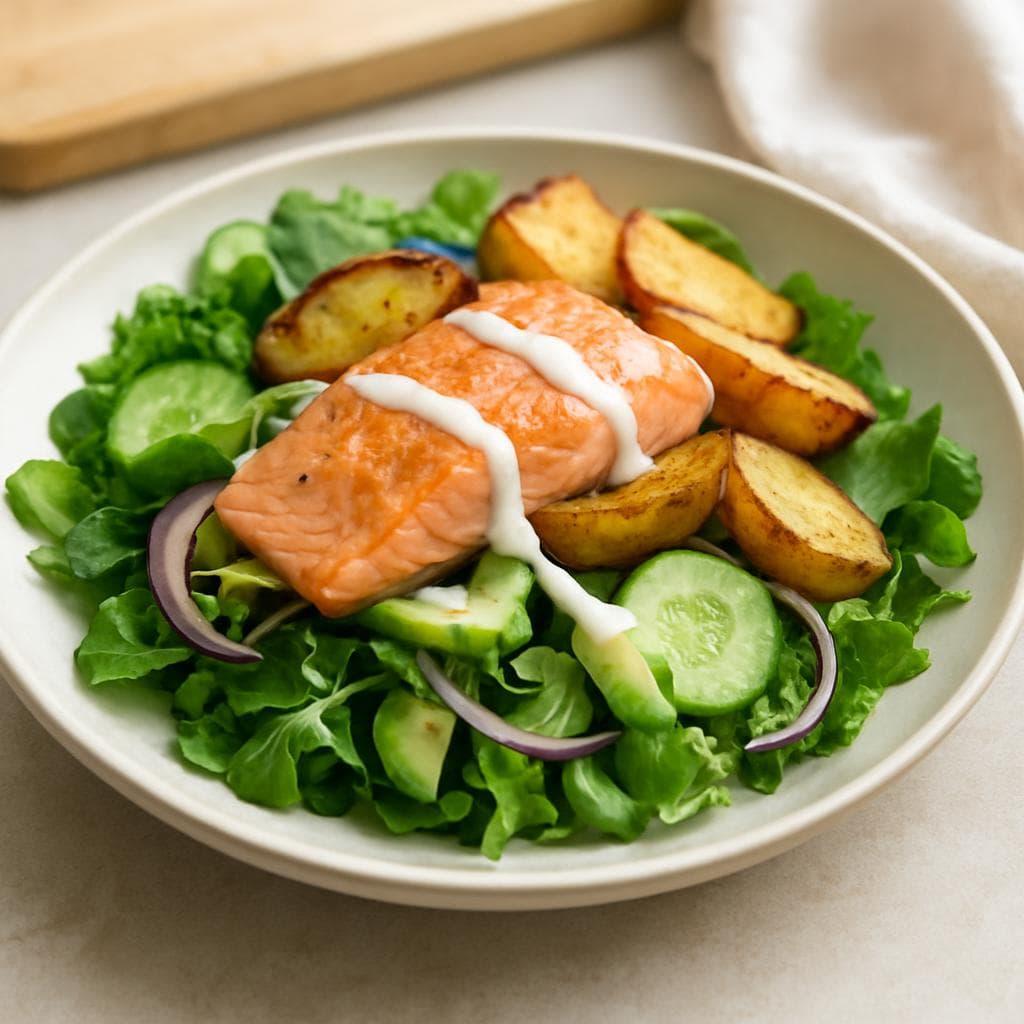 Салат с лососем, огурцом и печёным картофелем: шаг 5