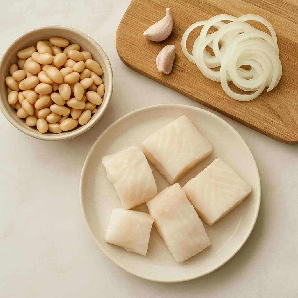 Треска с фасолью в сливочно-томатной сковороде: шаг 1