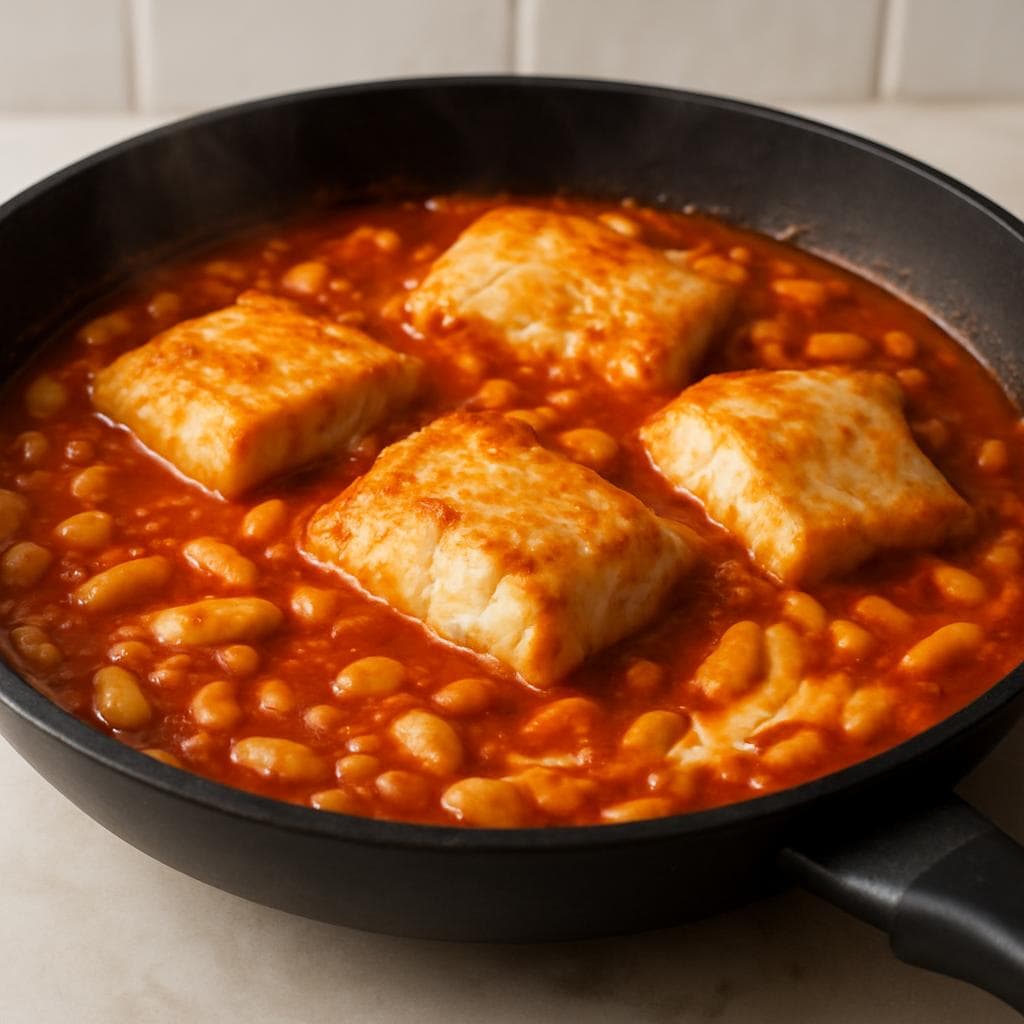 Треска с фасолью в сливочно-томатной сковороде: шаг 4