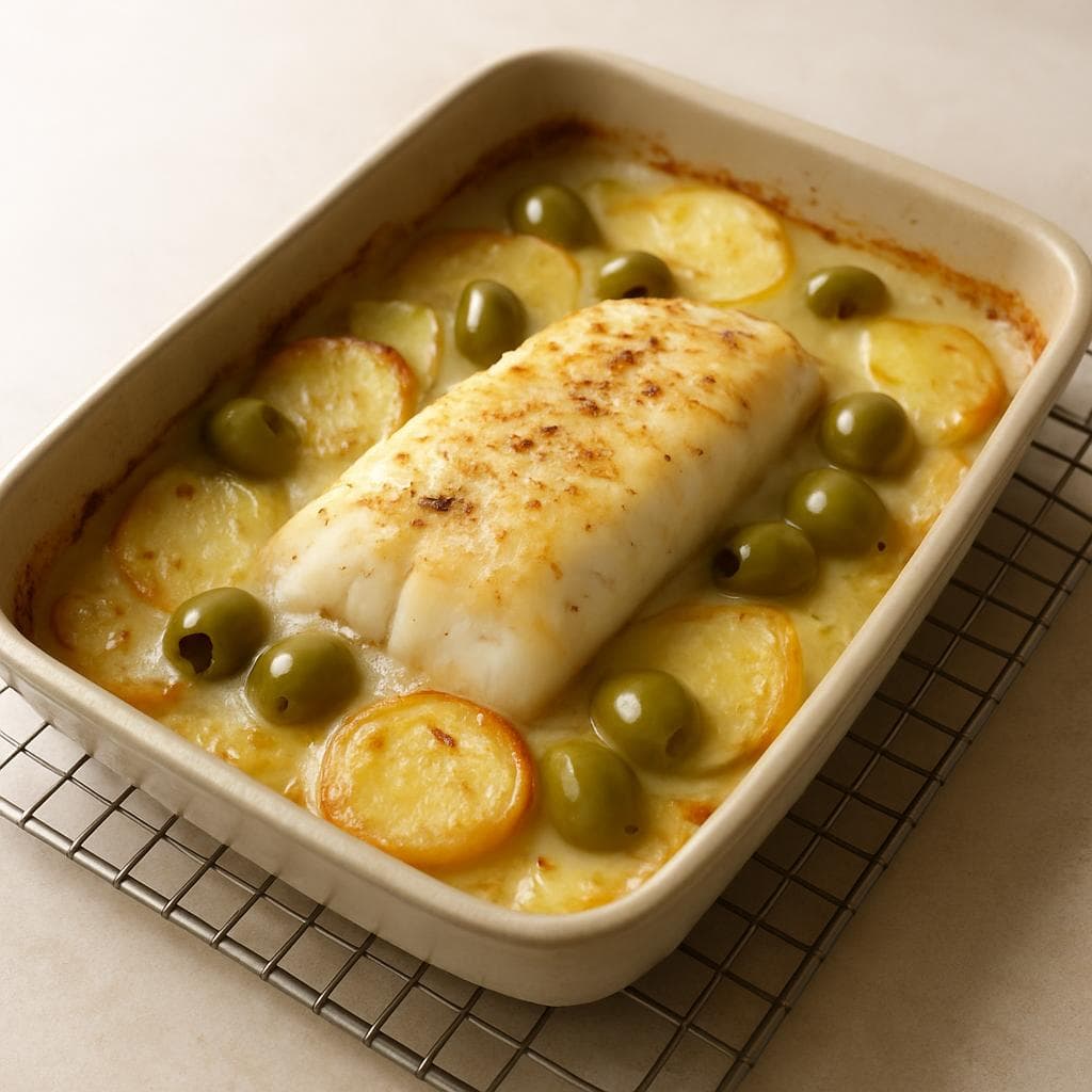 Треска с картофелем и оливками в белом соусе: шаг 4