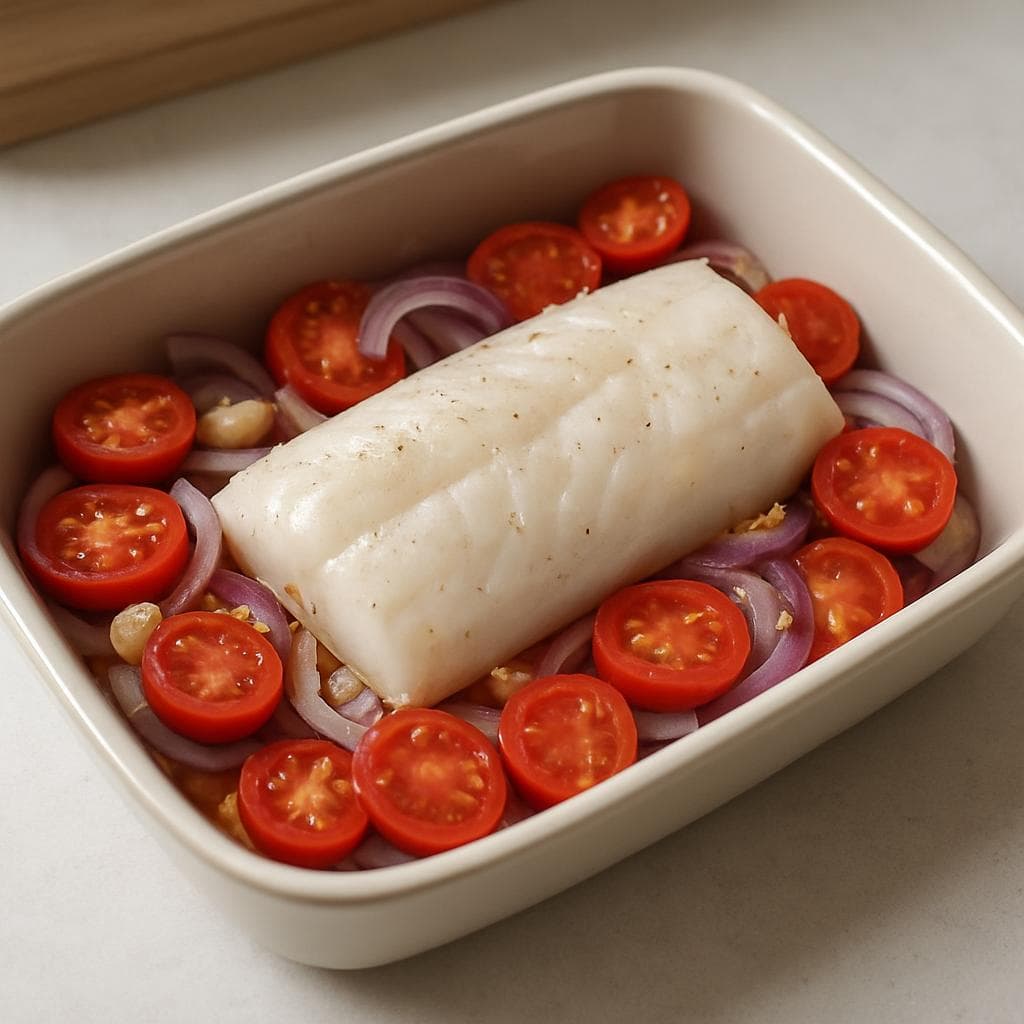 Треска с томатами и шпинатом в духовке: шаг 2