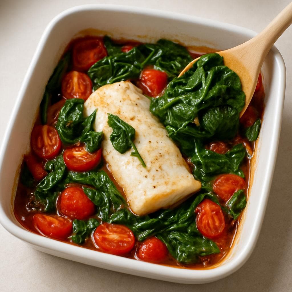 Треска с томатами и шпинатом в духовке: шаг 4