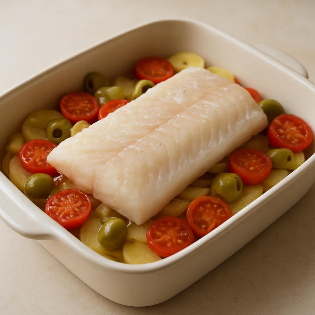 Треска с томатами, оливками и картофелем: шаг 3