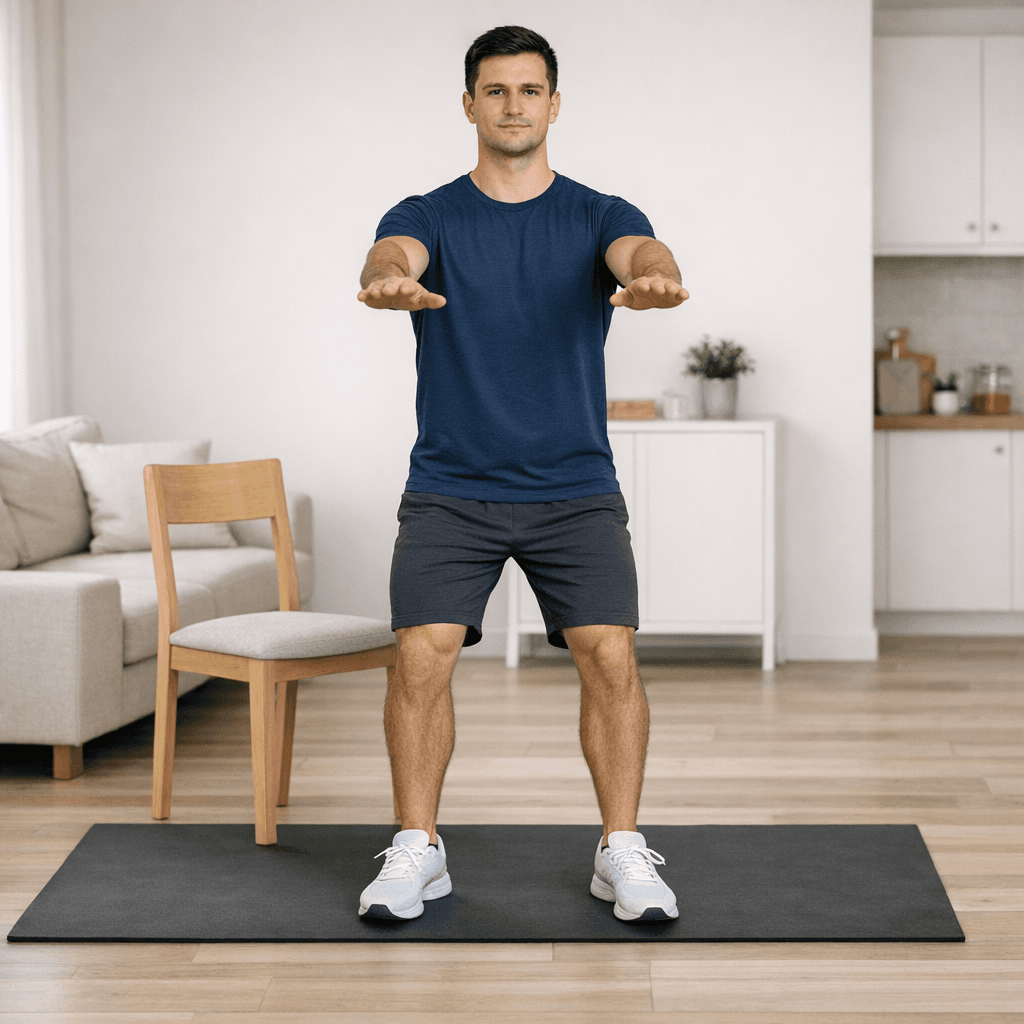 Присед к стулу без прыжка: шаг 1